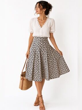 GAP A-Line Skirt Size 0 Blue Cream Geometric Print Cotton Summer‎